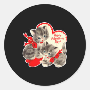 Retro Valentijnsdag Kat Kittenspookje Retro Waarde Ronde Sticker