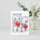  retro Valentijnsdag katten, pluizige Kittens Feestdagenkaart (Staand voorkant)