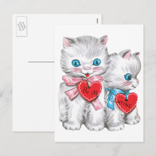  retro Valentijnsdag katten, pluizige Kittens Feestdagenkaart