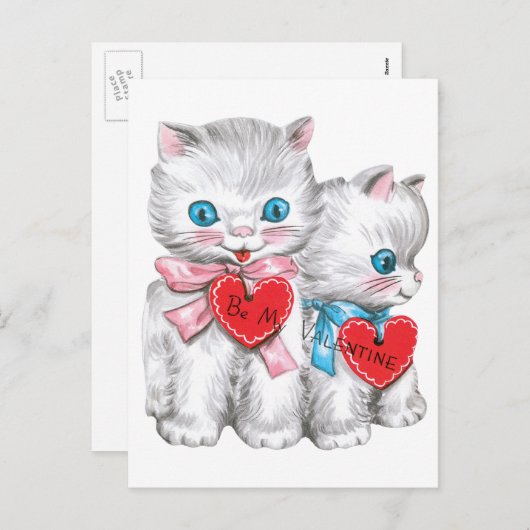  retro Valentijnsdag katten, pluizige Kittens Feestdagenkaart (Voorkant / Achterkant)