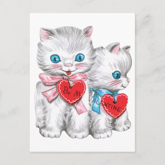  retro Valentijnsdag katten, pluizige Kittens Feestdagenkaart (Voorkant)