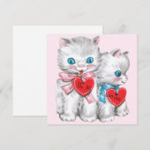  retro Valentijnsdag katten, pluizige Kittens Feestdagenkaart (Voorkant / Achterkant)