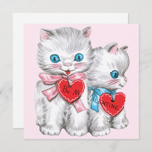 retro Valentijnsdag katten, pluizige Kittens Feestdagenkaart (Voorkant / Achterkant)