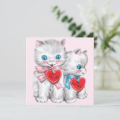  retro Valentijnsdag katten, pluizige Kittens Feestdagenkaart (Staand voorkant)