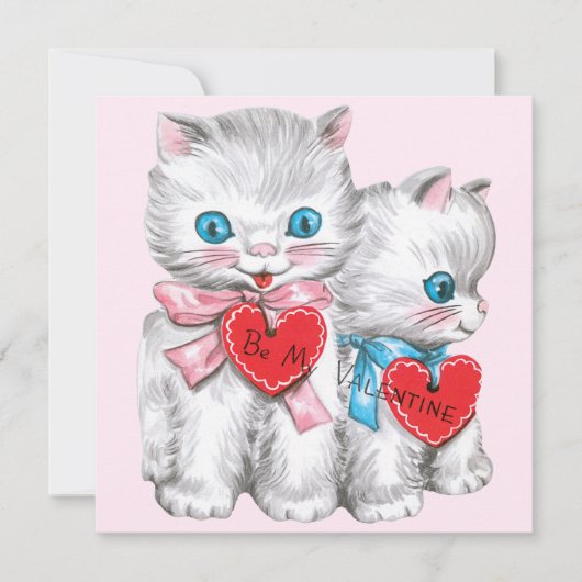  retro Valentijnsdag katten, pluizige Kittens Feestdagenkaart (Voorkant)