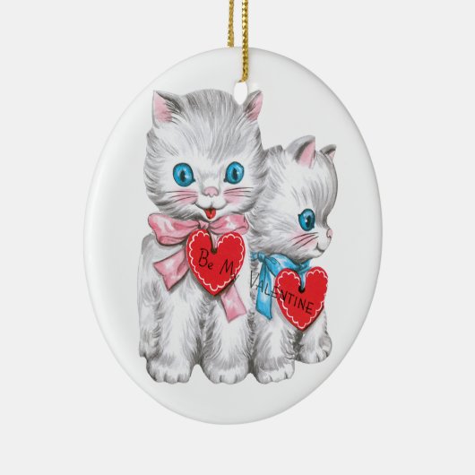  retro Valentijnsdag katten, pluizige Kittens Keramisch Ornament (Rechts)