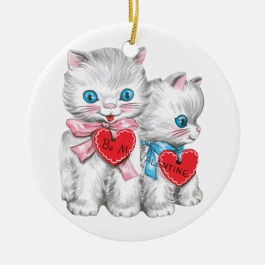  retro Valentijnsdag katten, pluizige Kittens Keramisch Ornament (Voorkant)