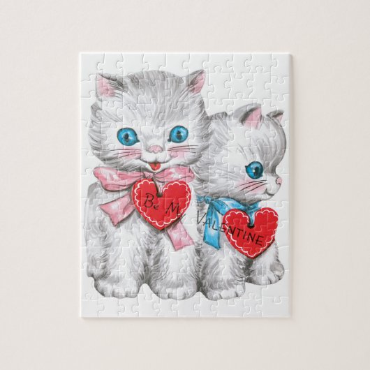retro Valentijnsdag katten, pluizige Kittens Legpuzzel (Verticaal)