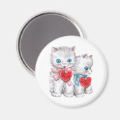 retro Valentijnsdag katten, pluizige Kittens Magneet (Voorkant / Achterkant)