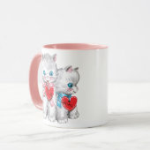 retro Valentijnsdag katten, pluizige Kittens Mok (Voorkant links)