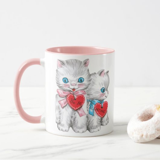 retro Valentijnsdag katten, pluizige Kittens Mok (Met donut)