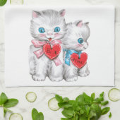  retro Valentijnsdag katten, pluizige Kittens Theedoek (Gevouwen)