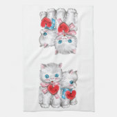  retro Valentijnsdag katten, pluizige Kittens Theedoek (Verticaal)