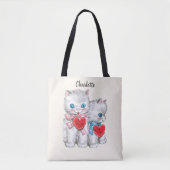  retro Valentijnsdag katten, pluizige Kittens Tote Bag (Voorkant)