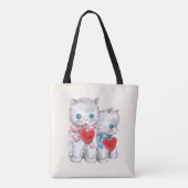  retro Valentijnsdag katten, pluizige Kittens Tote Bag (Achterkant)