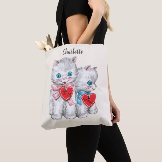  retro Valentijnsdag katten, pluizige Kittens Tote Bag (Dichtbij)