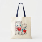 retro Valentijnsdag katten, pluizige Kittens Tote Bag (Voorkant)