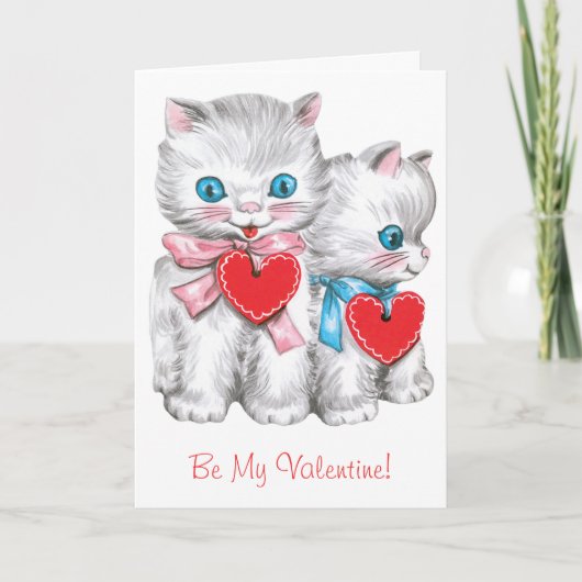  retro Valentijnsdag katten, Schattige kitten Feestdagen Kaart (Voorkant)