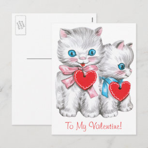  retro Valentijnsdag katten, Schattige kitten Feestdagenkaart