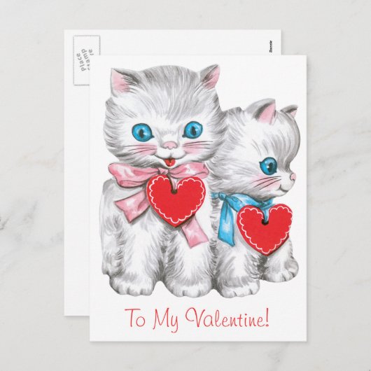  retro Valentijnsdag katten, Schattige kitten Feestdagenkaart (Voorkant / Achterkant)