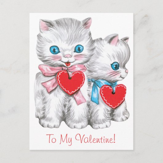  retro Valentijnsdag katten, Schattige kitten Feestdagenkaart (Voorkant)