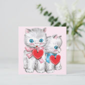  retro Valentijnsdag katten, Schattige kitten Feestdagenkaart (Staand voorkant)