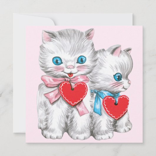  retro Valentijnsdag katten, Schattige kitten Feestdagenkaart (Voorkant)