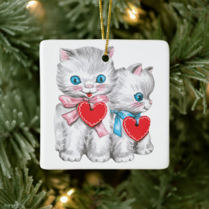 retro Valentijnsdag katten, Schattige kitten Keramisch Ornament