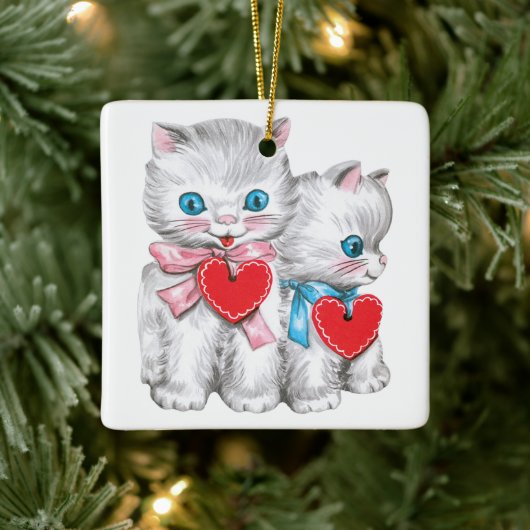  retro Valentijnsdag katten, Schattige kitten Keramisch Ornament (Boom)
