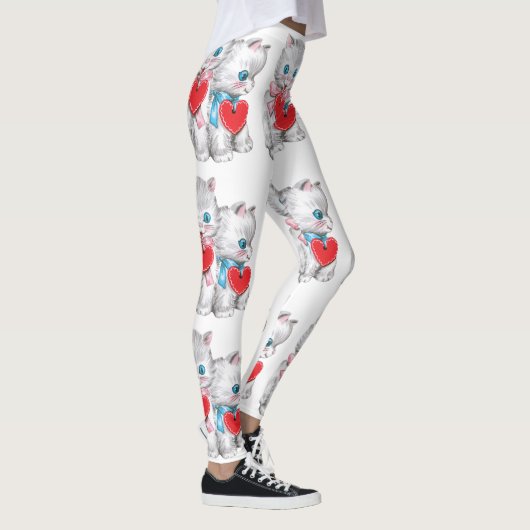  retro Valentijnsdag katten, Schattige kitten Leggings (Rechts)