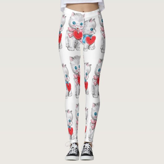  retro Valentijnsdag katten, Schattige kitten Leggings (Voorkant)