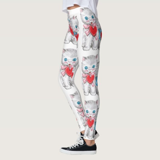  retro Valentijnsdag katten, Schattige kitten Leggings (Links)