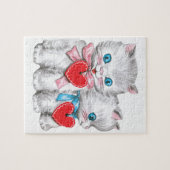 retro Valentijnsdag katten, Schattige kitten Legpuzzel (Horizontaal)