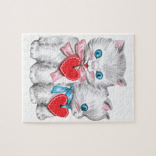 retro Valentijnsdag katten, Schattige kitten Legpuzzel (Horizontaal)