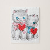 retro Valentijnsdag katten, Schattige kitten Legpuzzel (Verticaal)