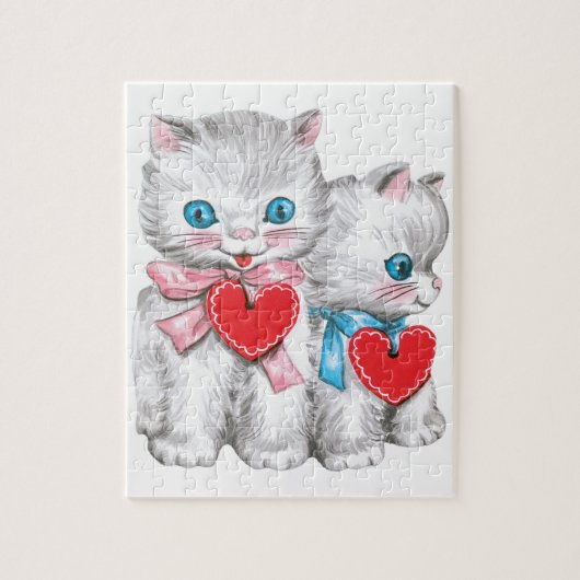 retro Valentijnsdag katten, Schattige kitten Legpuzzel (Verticaal)