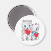 retro Valentijnsdag katten, Schattige kitten Magneet (Voorkant / Achterkant)