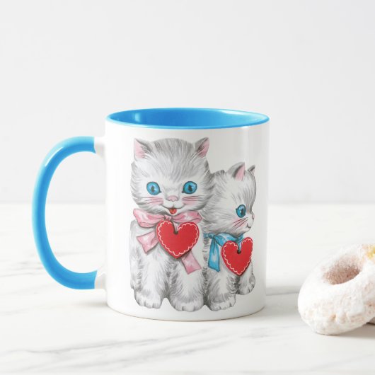retro Valentijnsdag katten, Schattige kitten Mok (Met donut)