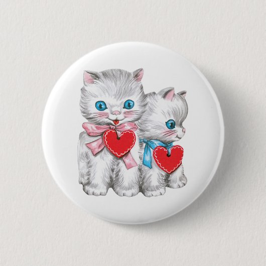  retro Valentijnsdag katten, Schattige kitten Ronde Button 5,7 Cm (Voorkant)