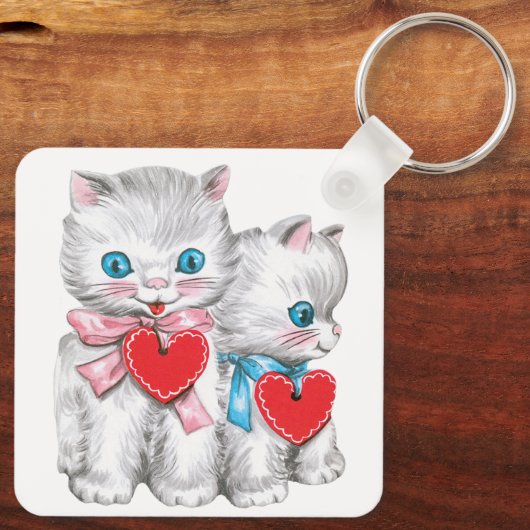  retro Valentijnsdag katten, Schattige kitten Sleutelhanger (Achterkant)