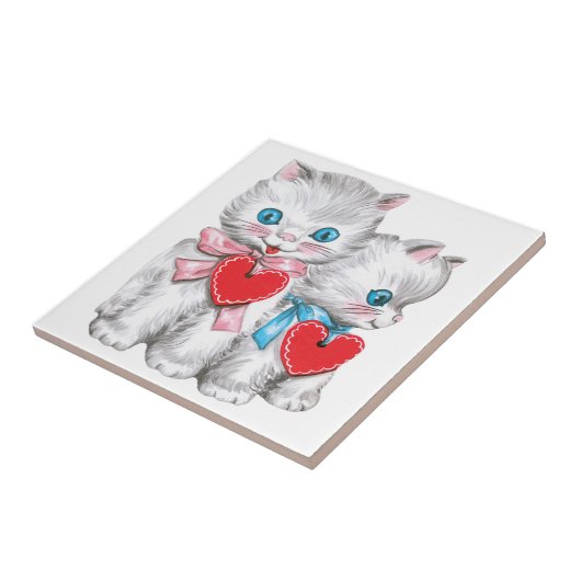  retro Valentijnsdag katten, Schattige kitten Tegeltje (Zijkant)