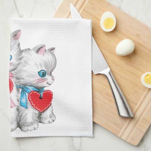  retro Valentijnsdag katten, Schattige kitten Theedoek (Quarter Fold)