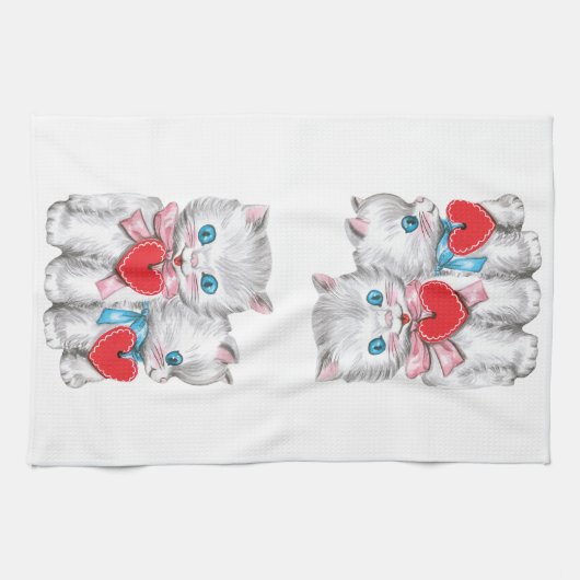 retro Valentijnsdag katten, Schattige kitten Theedoek (Horizontaal)