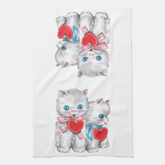  retro Valentijnsdag katten, Schattige kitten Theedoek (Verticaal)