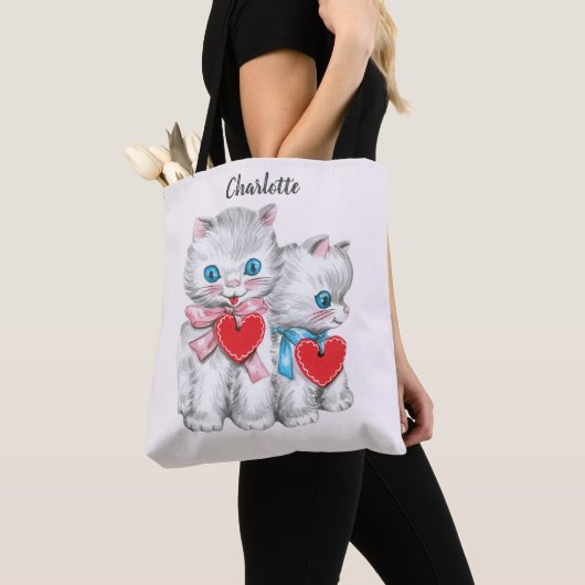retro Valentijnsdag katten, Schattige kitten Tote Bag (Dichtbij)