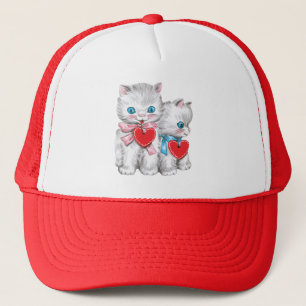  retro Valentijnsdag katten, Schattige kitten Trucker Pet