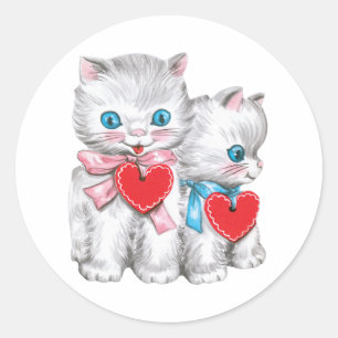 Retro Valentijnsdag katten, Vintage cute kitten Ronde Sticker