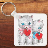 Retro Valentijnsdag katten, Vintage cute kitten Sleutelhanger (Voorkant)