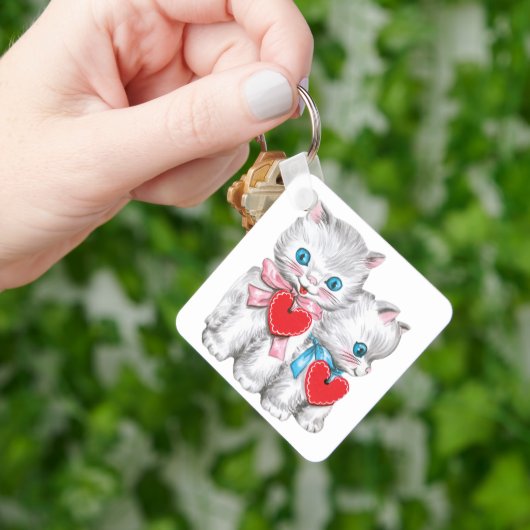 Retro Valentijnsdag katten, Vintage cute kitten Sleutelhanger (Hand)