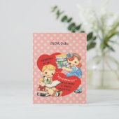 Retro Valentijnsdag Kinder Boeken Roze Polka Dots Feestdagenkaart (Staand voorkant)